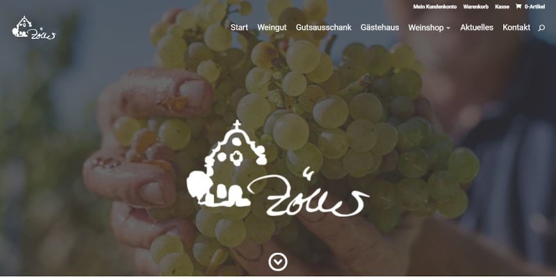 Hände halten reife Weintrauben im Weinberg – Webprojekt für das Weinhaus Zöller